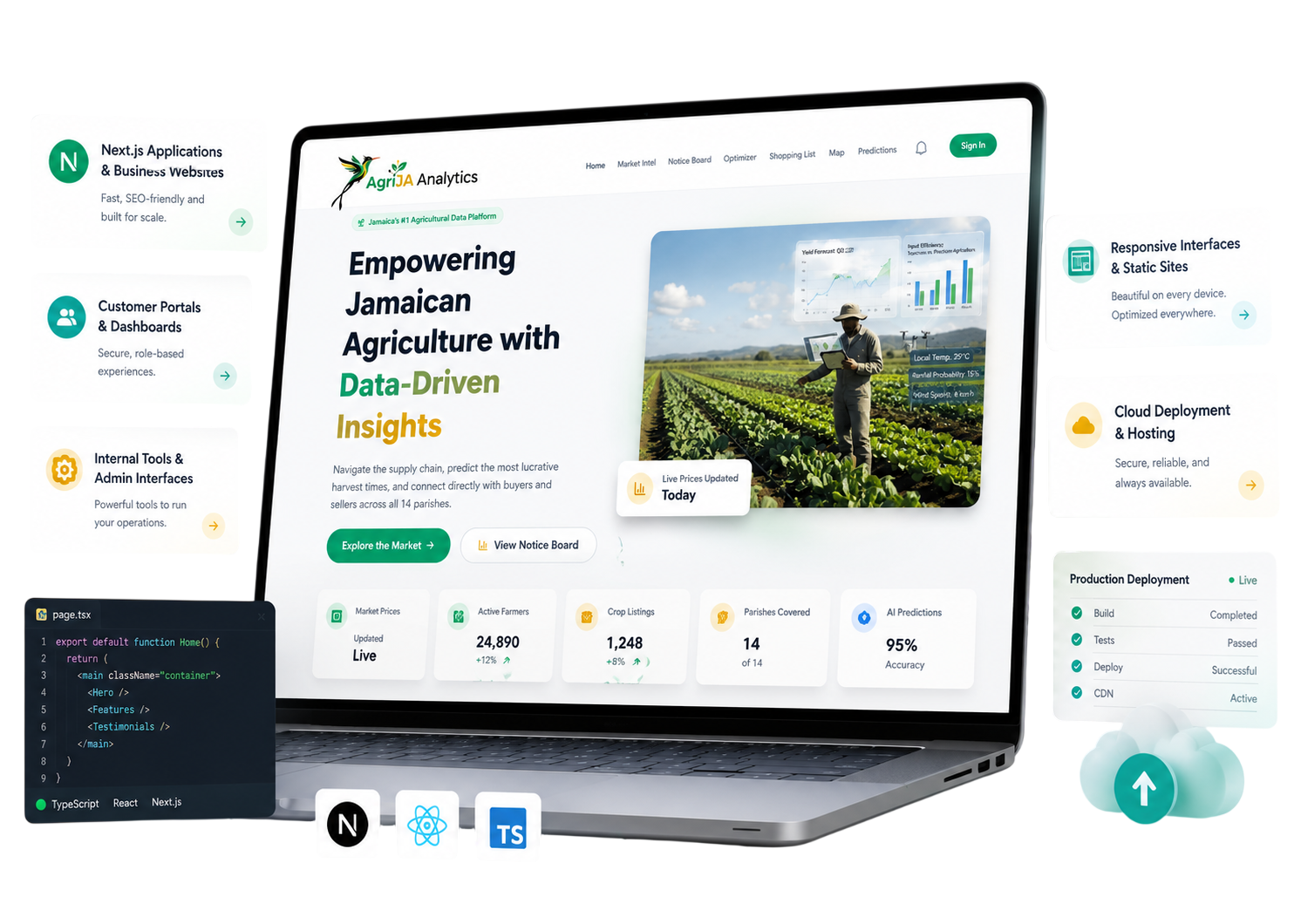 A desktop and tablet composition showing a polished business website, dashboard or internal web application.
